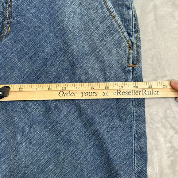 Vintage Y2K GAP Jeans Stretch Skirt Womens 14 Blue Pencil Pockets Double Button - Picture 11 of 13